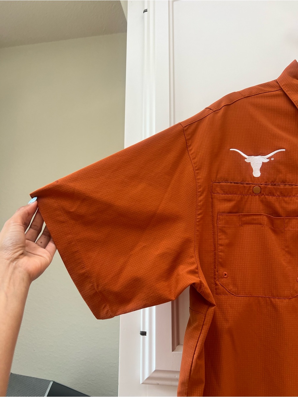 Columbia Men's Short-Sleeve Button-Down Shirt - Burnt Orange with White Logo - Picture 3 of 7